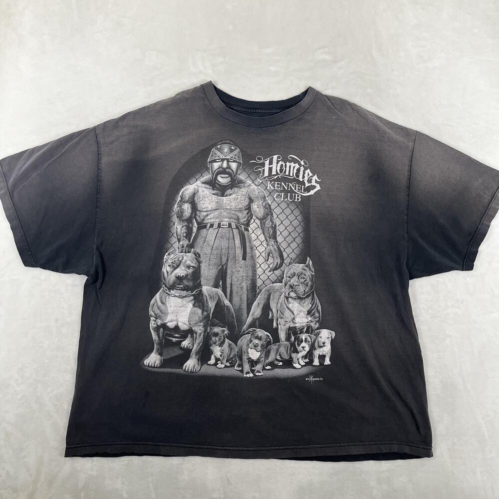 Vintage Homies T-Shirt Mens 4XL Gray Kennel Club Dog Pitbull Y2K David Gonzales